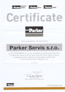Certifikát Parker Distributor - Parker Servis s.r.o.
