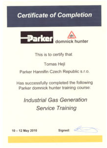 Certifikát Parker Domnick Hunter - Tomáš Hejl - 2010
